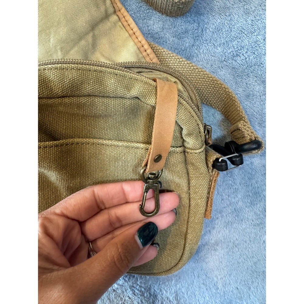 L.L. Bean Canvas Leather Trim Crossbody Bag OS Khaki Magnetic Flap Pocket - Picture 5 of 8